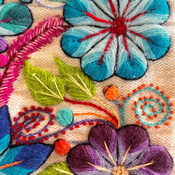 Alpaca Wool Hand Embroidered Floral Pillow Case Folk Art Boho Style 15x16.5” - Picture 7 of 10